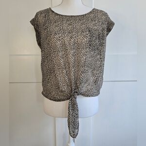 Cropped Leopard Print Tie-Front Top